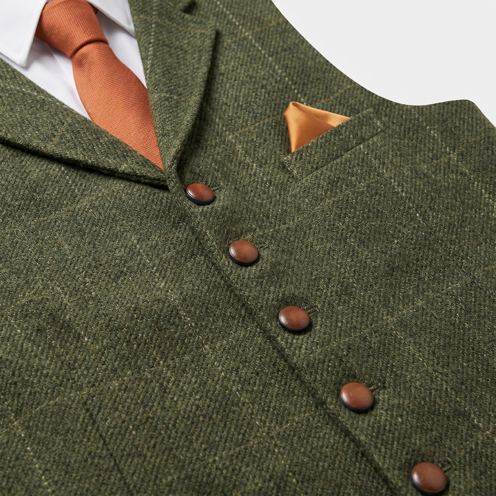 Checked tweed vest with lapels for men