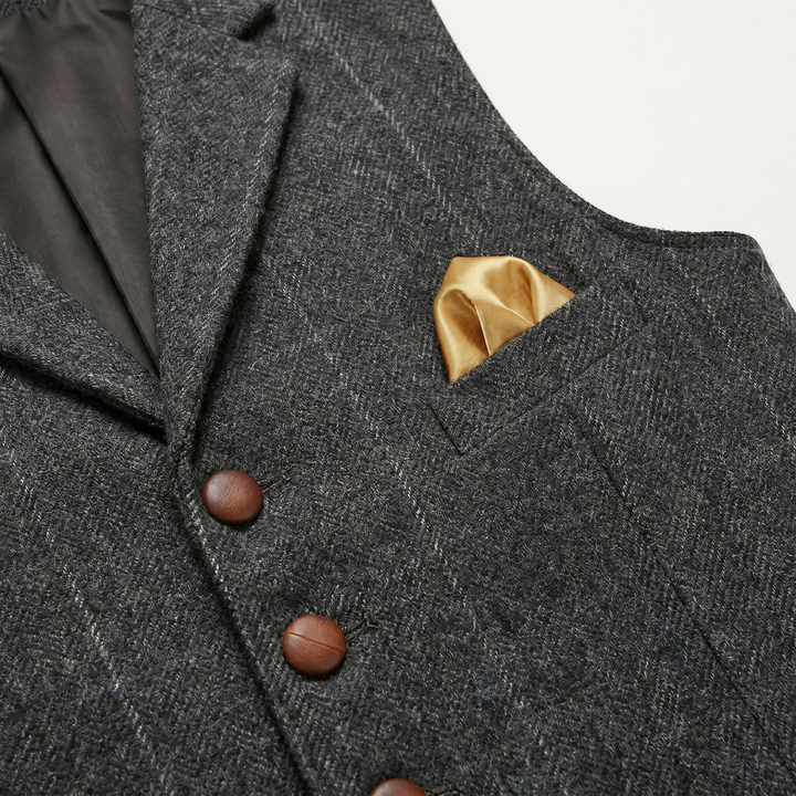 Checked tweed vest with lapels for men