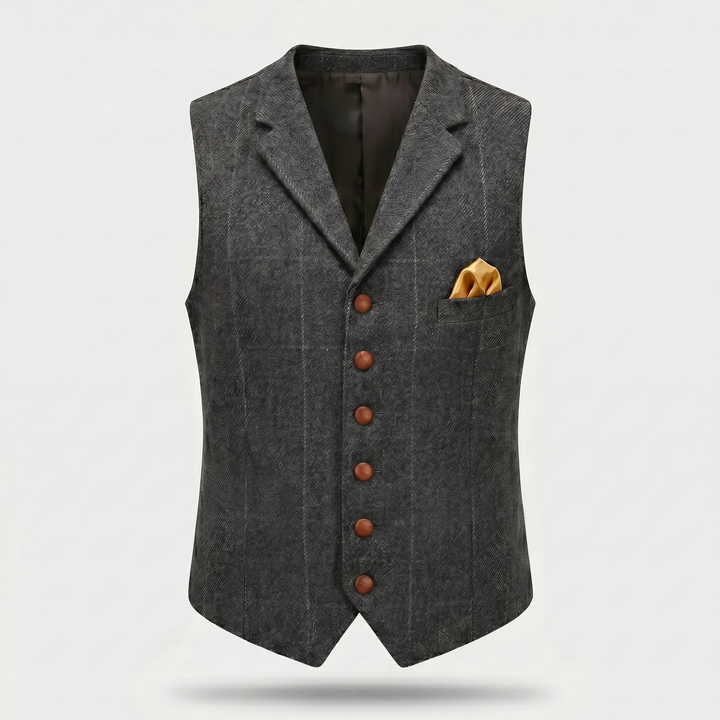 Checked tweed vest with lapels for men