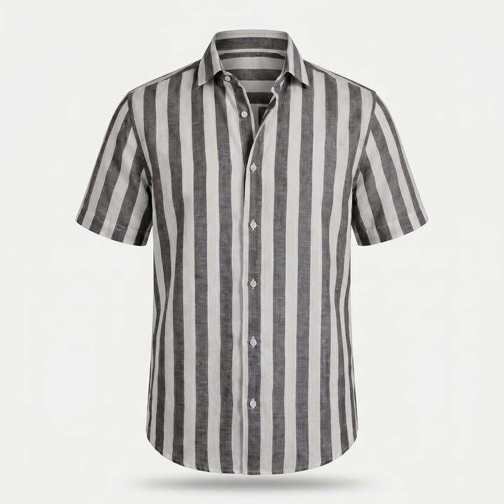 Camicia da spiaggia a righe in lino con colletto a punta da uomo