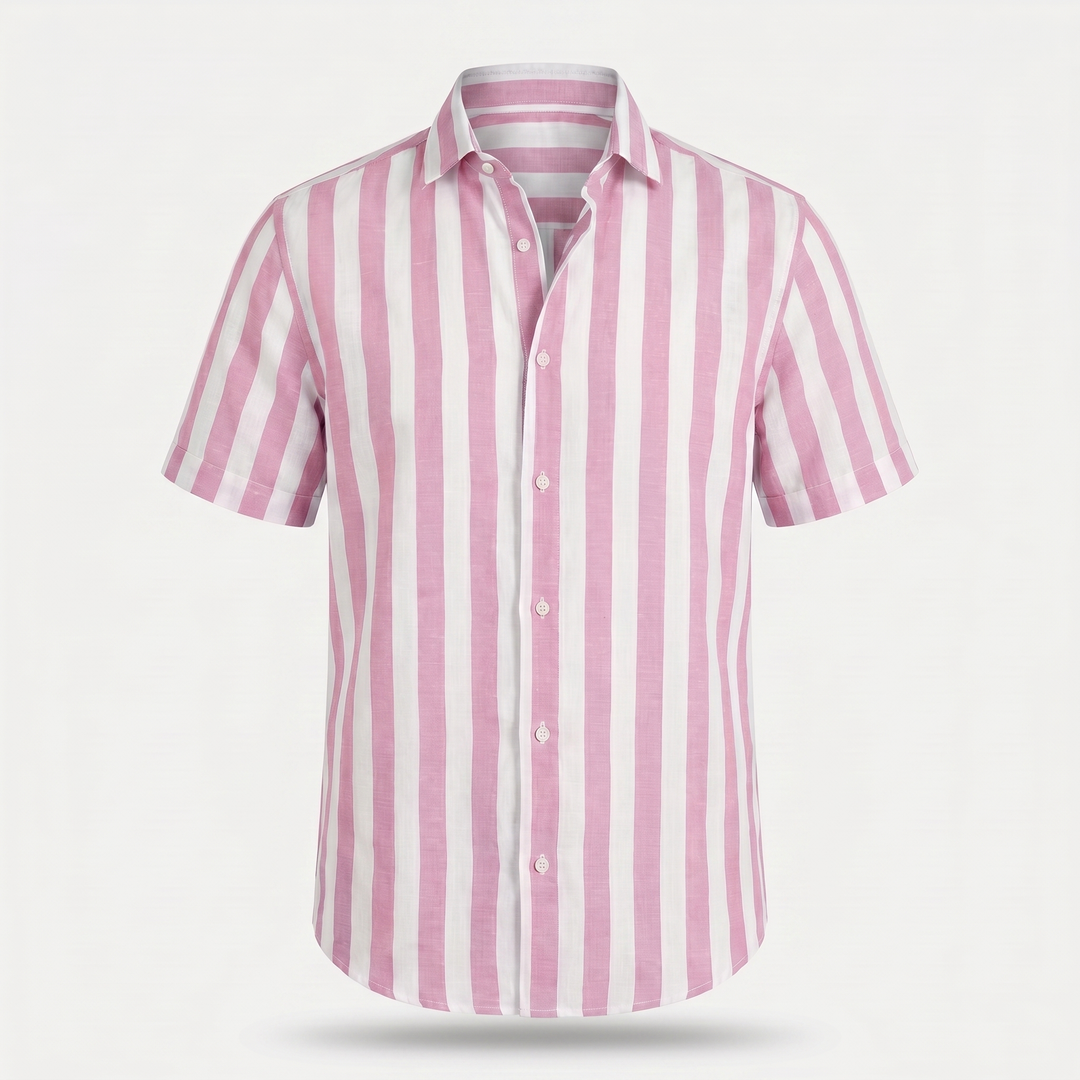 Camicia da spiaggia a righe in lino con colletto a punta da uomo