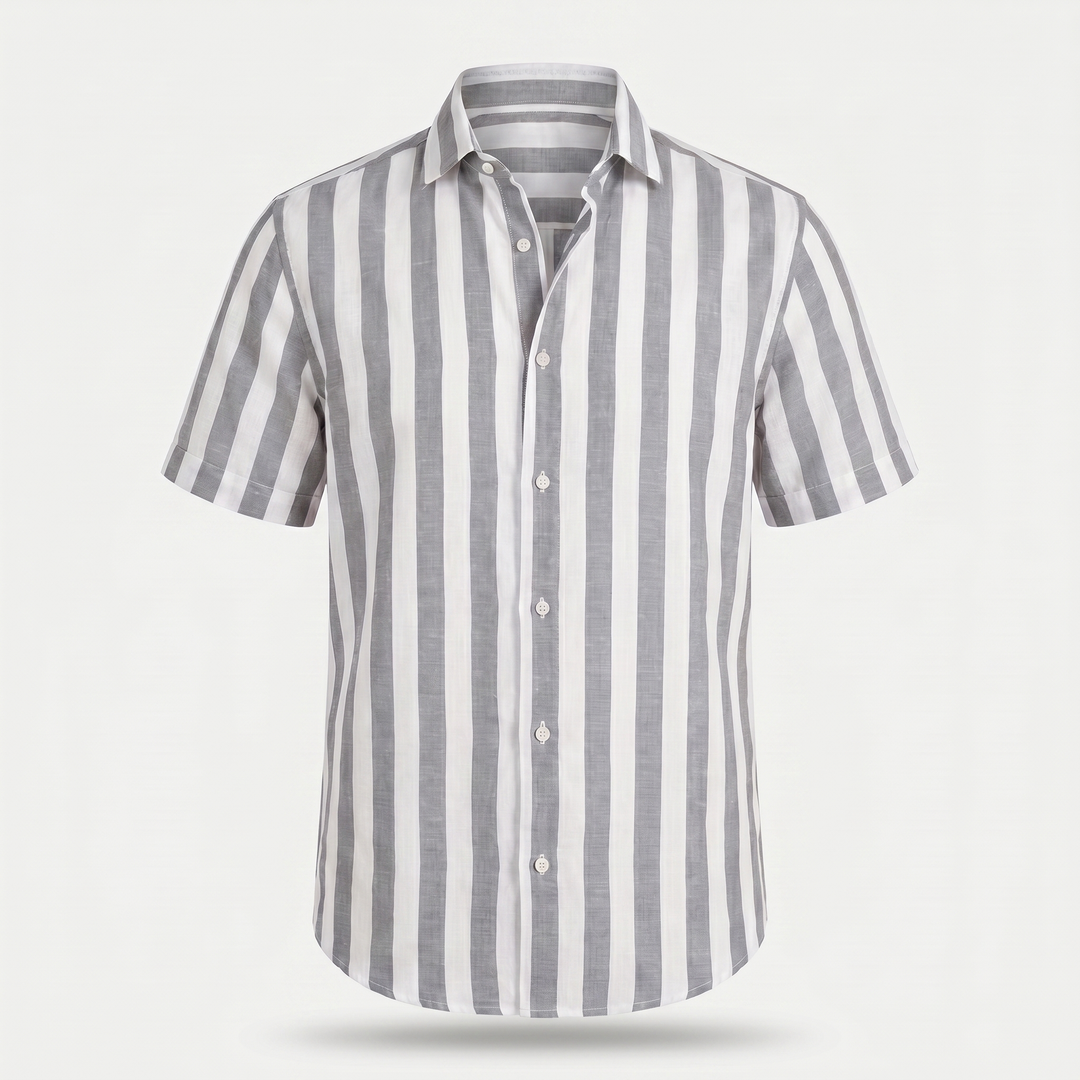 Camicia da spiaggia a righe in lino con colletto a punta da uomo