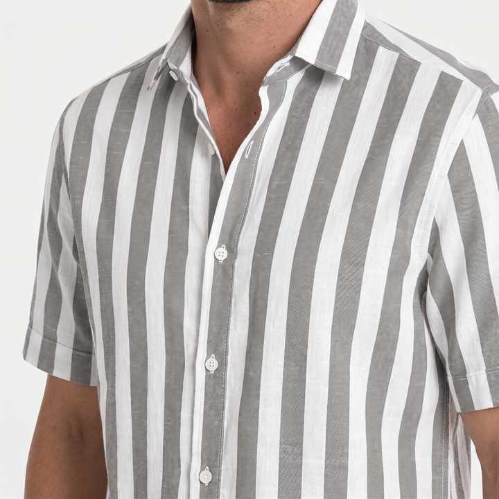 Camicia da spiaggia a righe in lino con colletto a punta da uomo