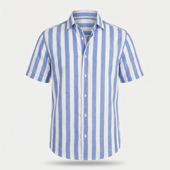 Camicia da spiaggia a righe in lino con colletto a punta da uomo