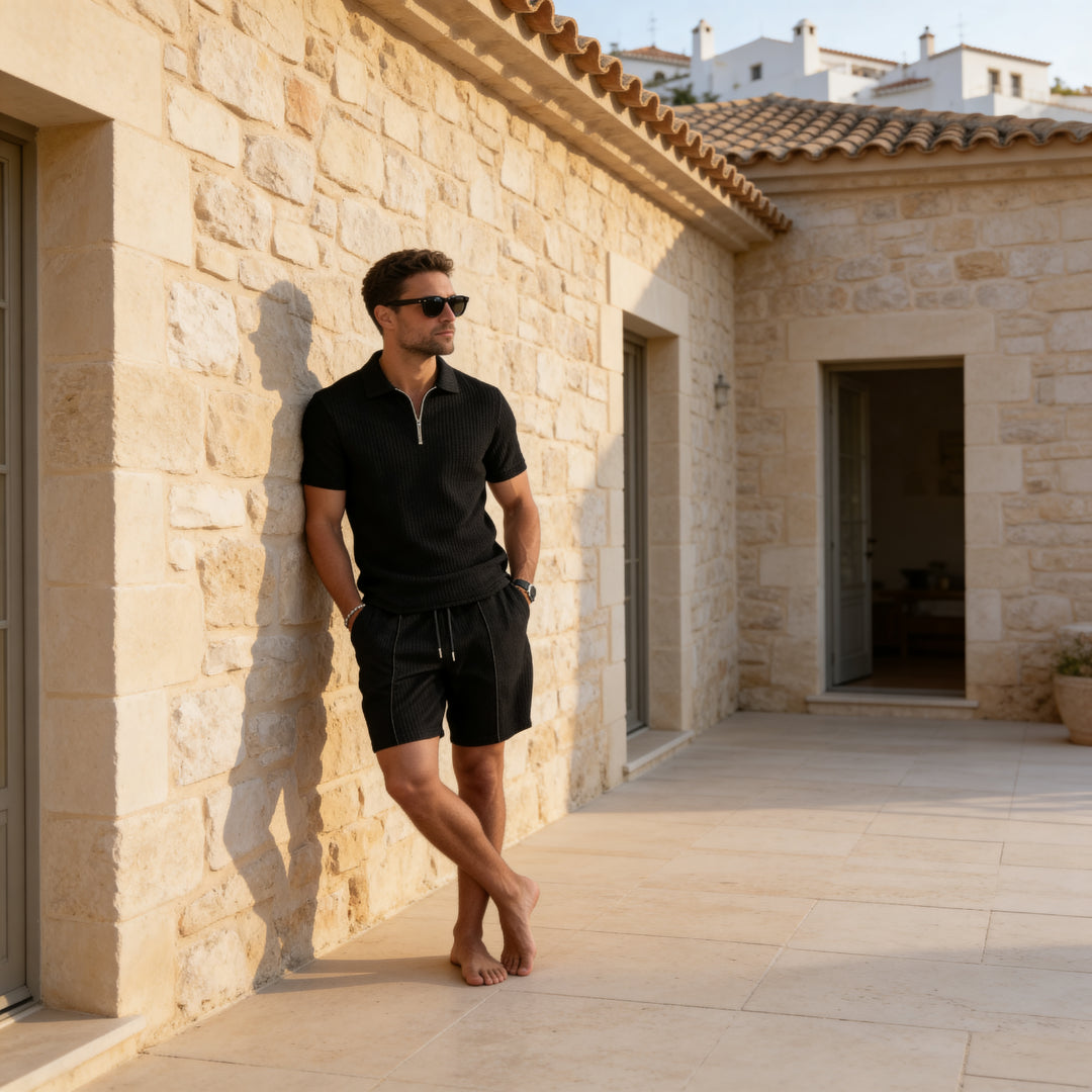 Polohemd_Shorts_Set_fuer_Herren_Kurzarm_mit_Reissverschluss_Kragen_8