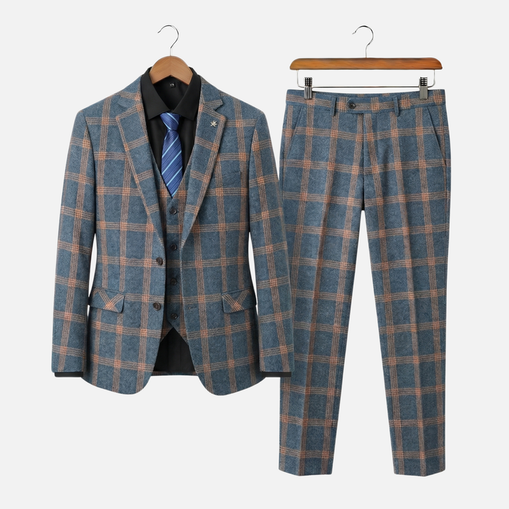 Completo da uomo in misto lana a tre pezzi, vestibilità regular