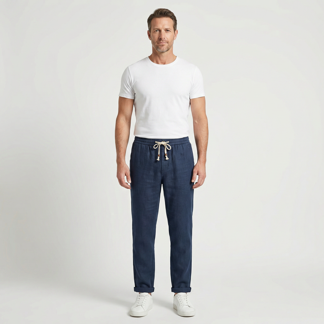Linen pants with drawstring waistband for men