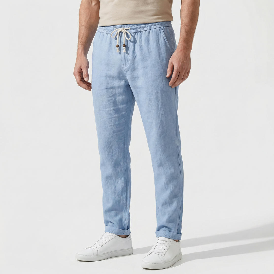 Linen pants with drawstring waistband for men