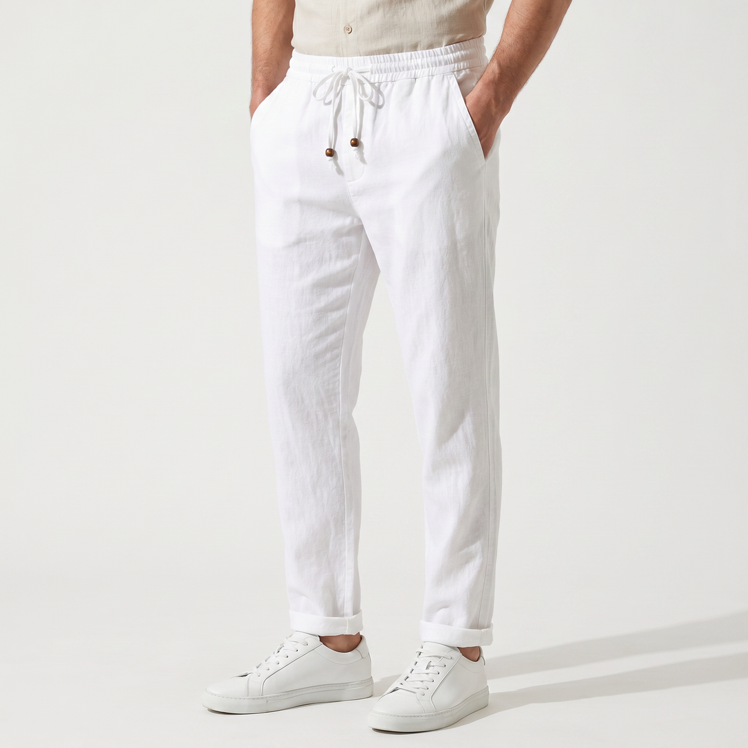 Linen pants with drawstring waistband for men