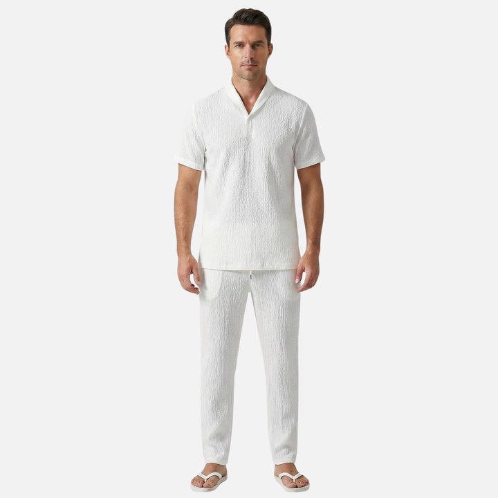Light Linen Summer Set – Short-Sleeve Shirt & Drawstring Pants for Men