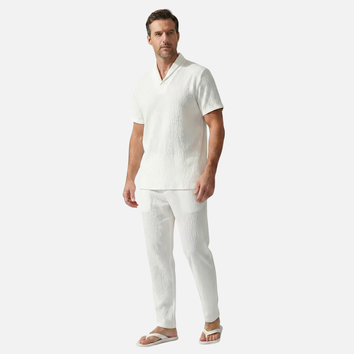 Light Linen Summer Set – Short-Sleeve Shirt & Drawstring Pants for Men