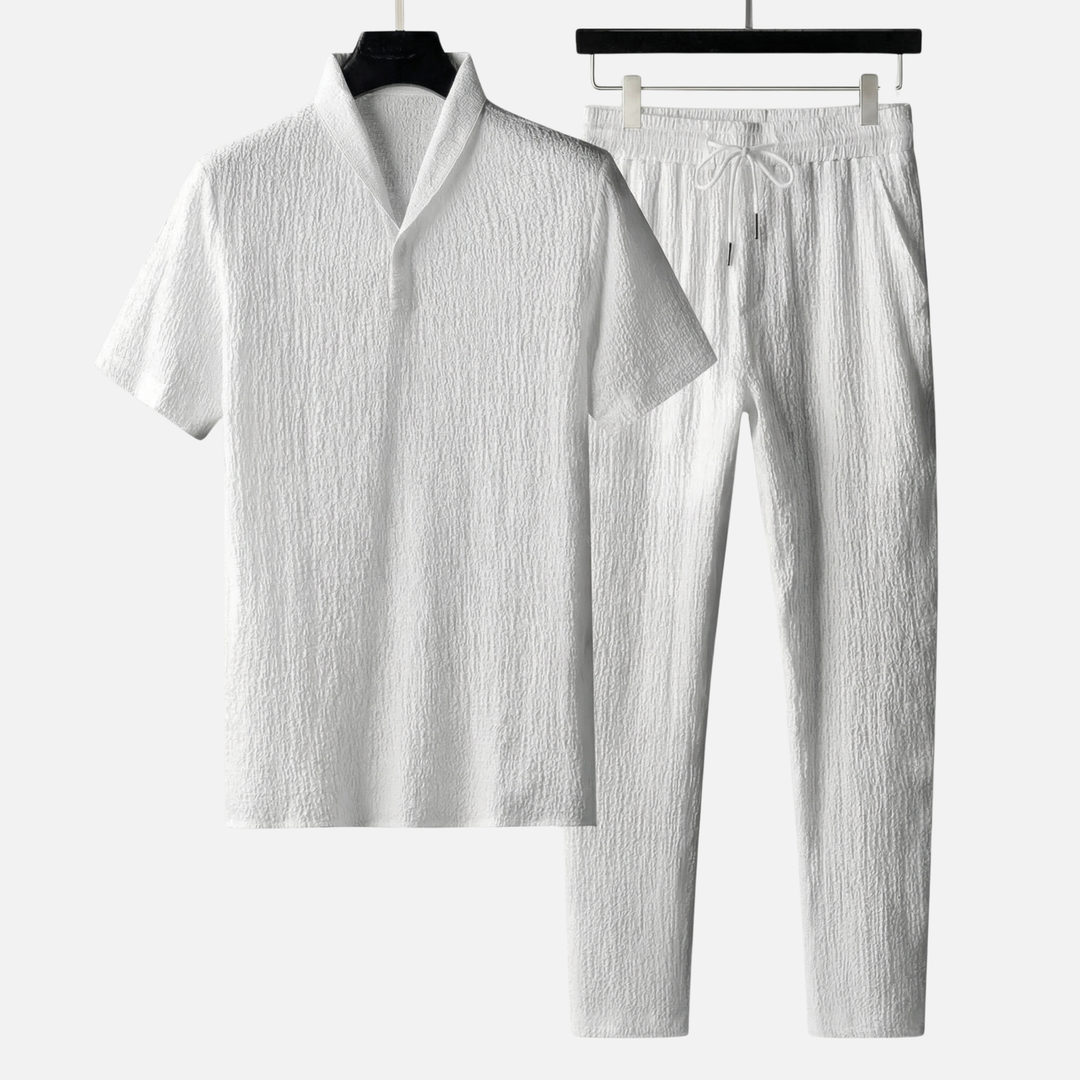 Light Linen Summer Set – Short-Sleeve Shirt & Drawstring Pants for Men
