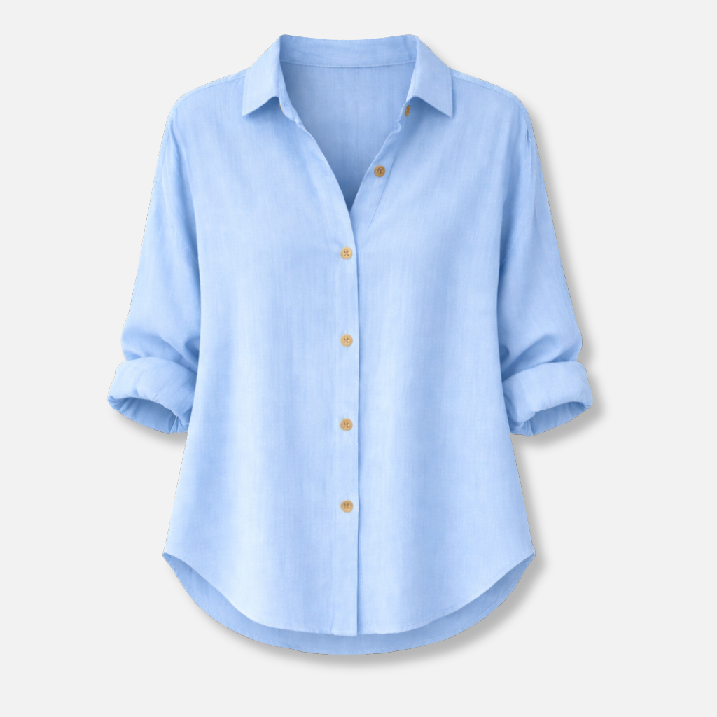 Blusa estiva leggera con maniche arrotolate da donna