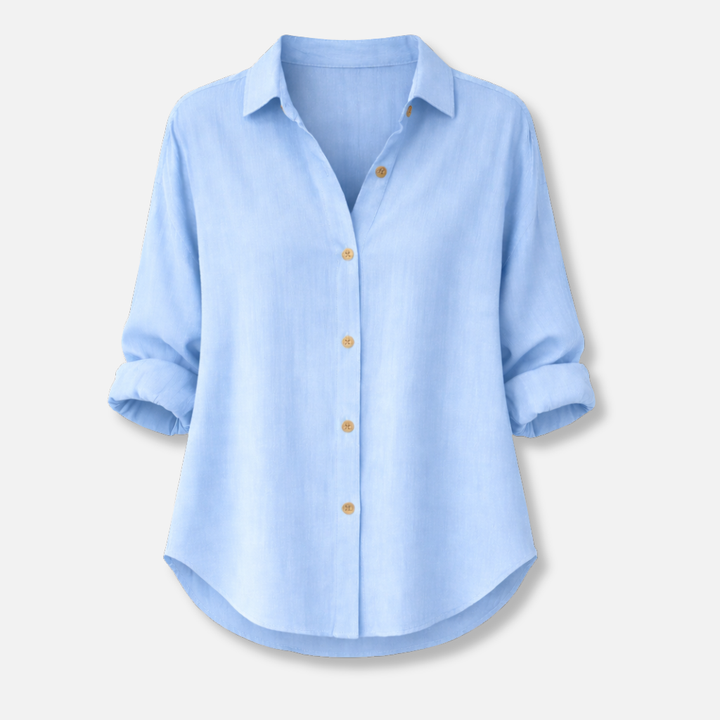 Blusa estiva leggera con maniche arrotolate da donna
