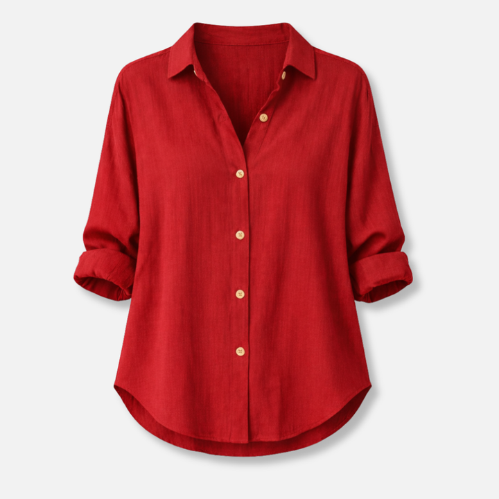 Blusa estiva leggera con maniche arrotolate da donna