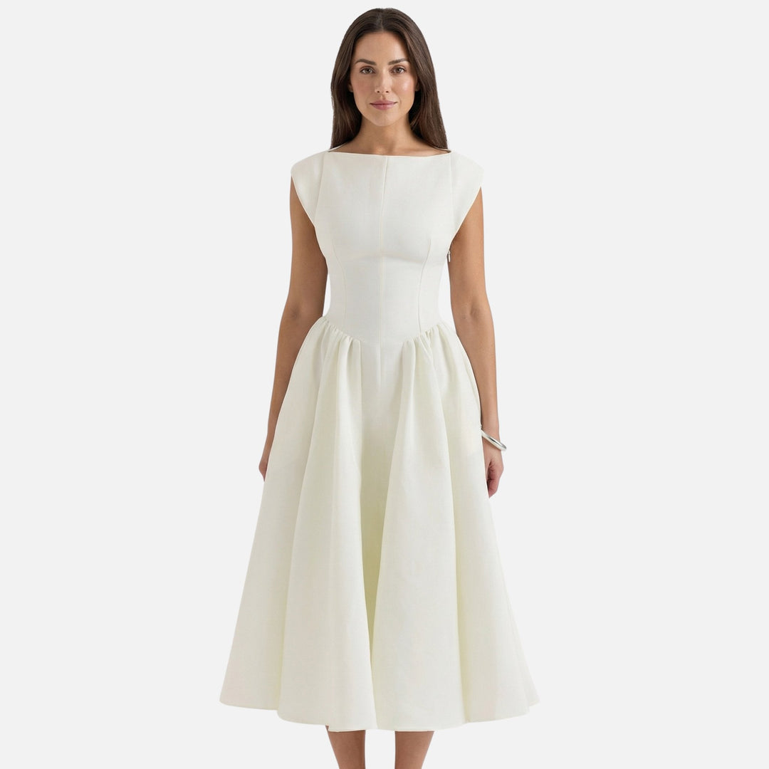 Abito midi con scollo rotondo e orlo svasato da donna