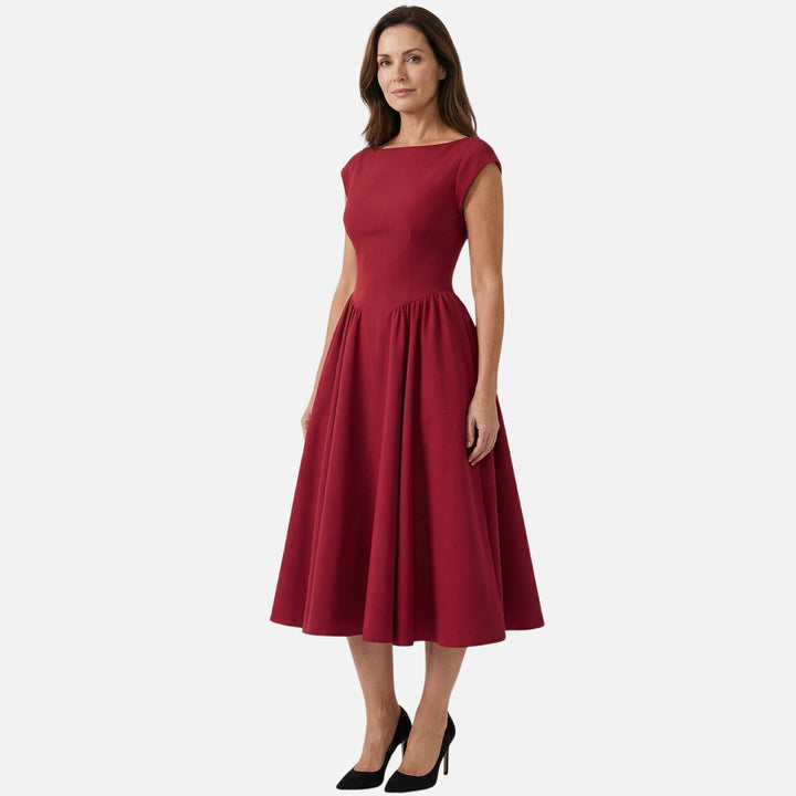 Abito midi con scollo rotondo e orlo svasato da donna