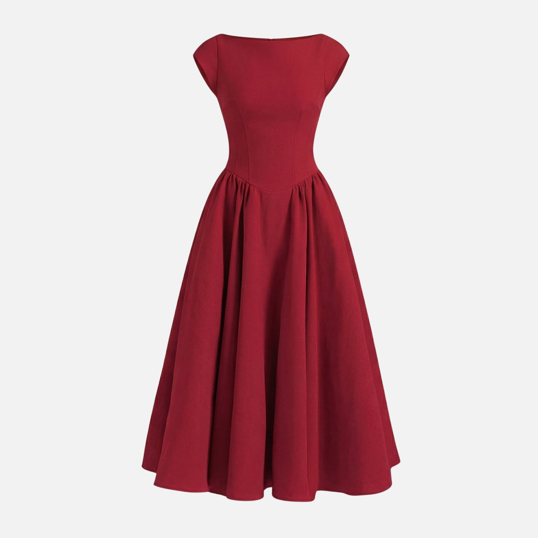 Abito midi con scollo rotondo e orlo svasato da donna