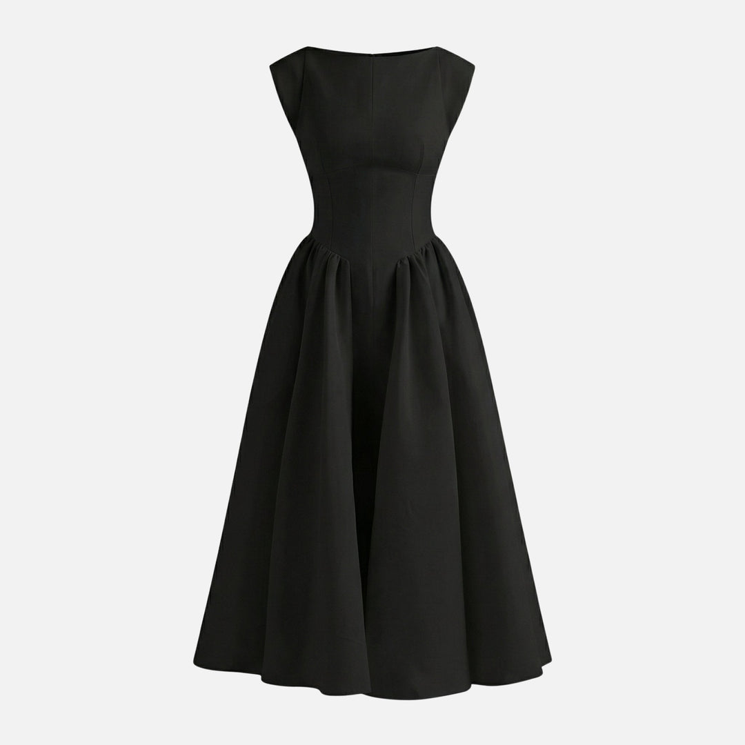 Abito midi con scollo rotondo e orlo svasato da donna