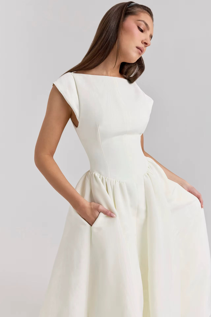 Abito midi con scollo rotondo e orlo svasato da donna