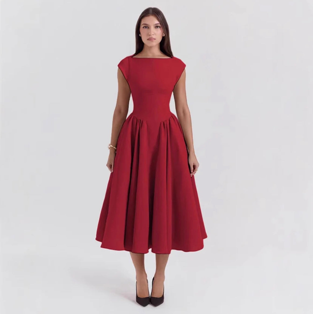 Abito midi con scollo rotondo e orlo svasato da donna