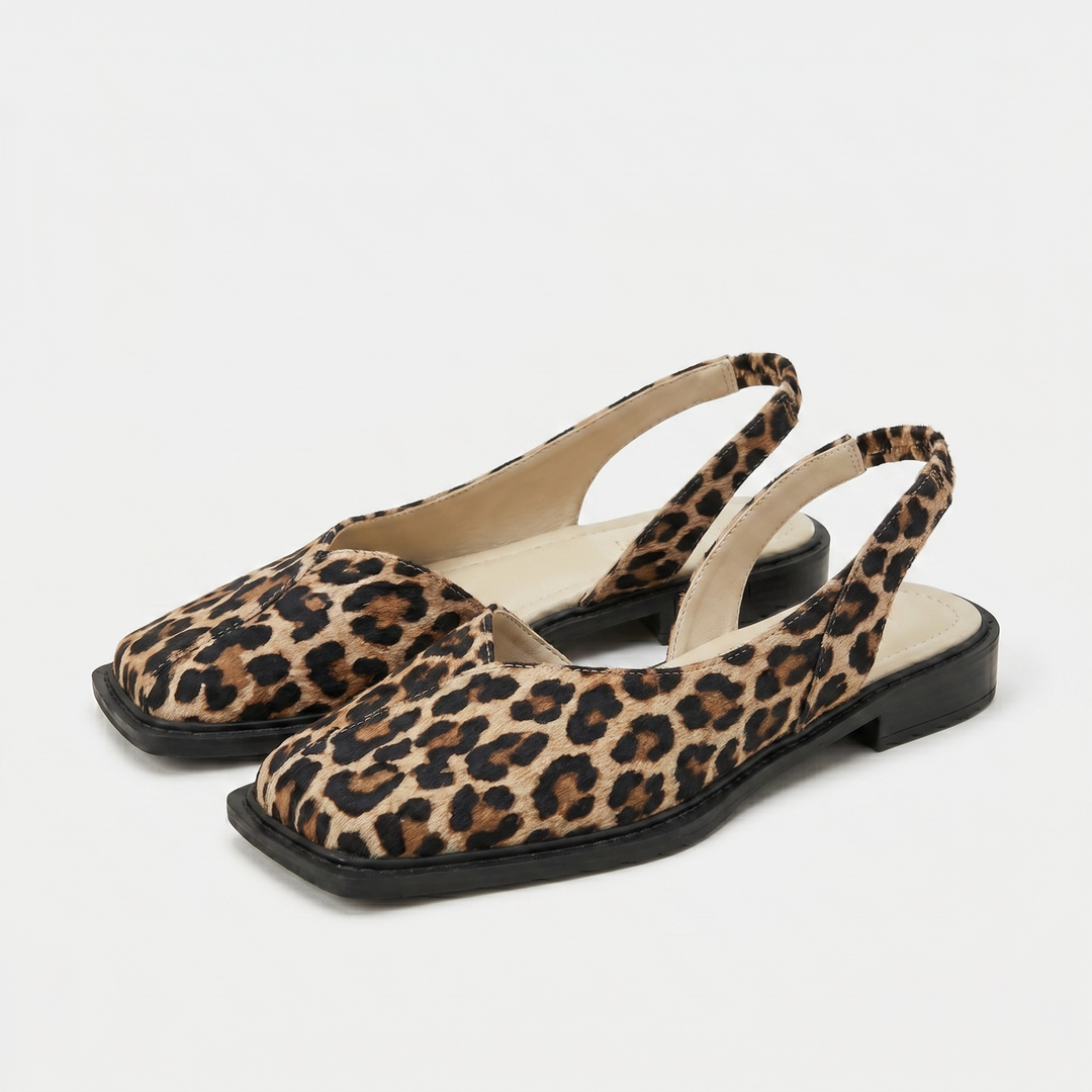 Dámské slingback sandály s leopardím vzorem a čtvercovou špičkou