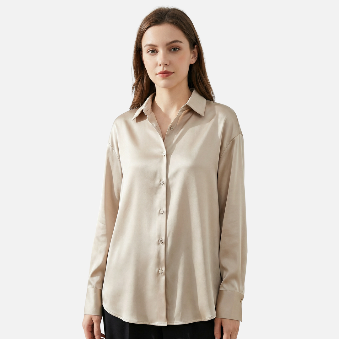 Satin Blouse with Long Sleeves and Button Cuffs for Women