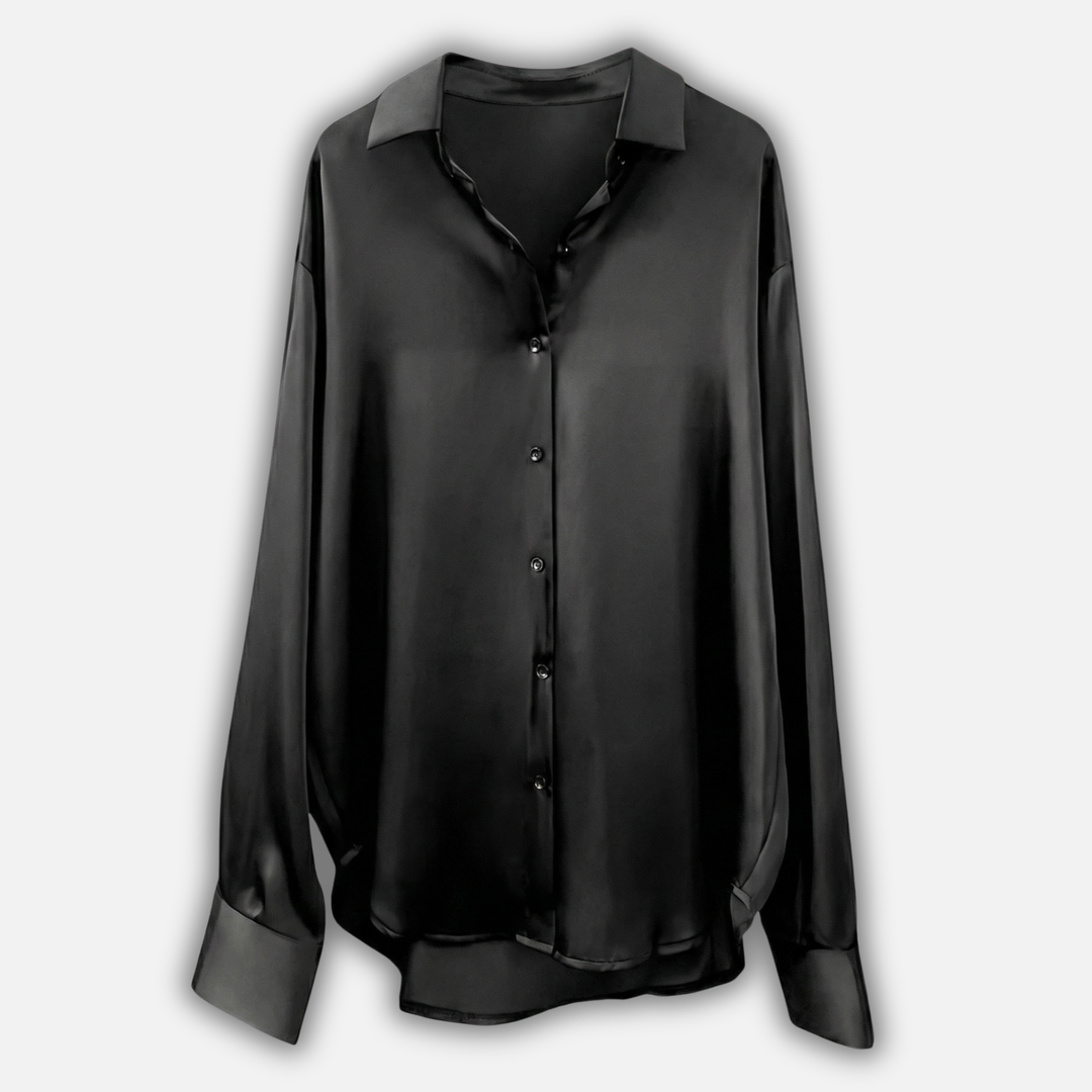 Satin Blouse with Long Sleeves and Button Cuffs for Women