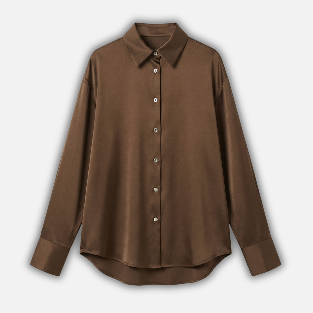 Satin Blouse with Long Sleeves and Button Cuffs for Women