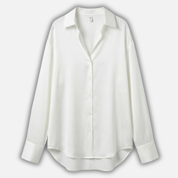 Satin Blouse with Long Sleeves and Button Cuffs for Women