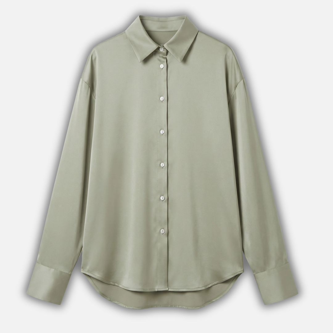 Satin Blouse with Long Sleeves and Button Cuffs for Women