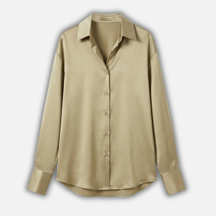 Satin Blouse with Long Sleeves and Button Cuffs for Women