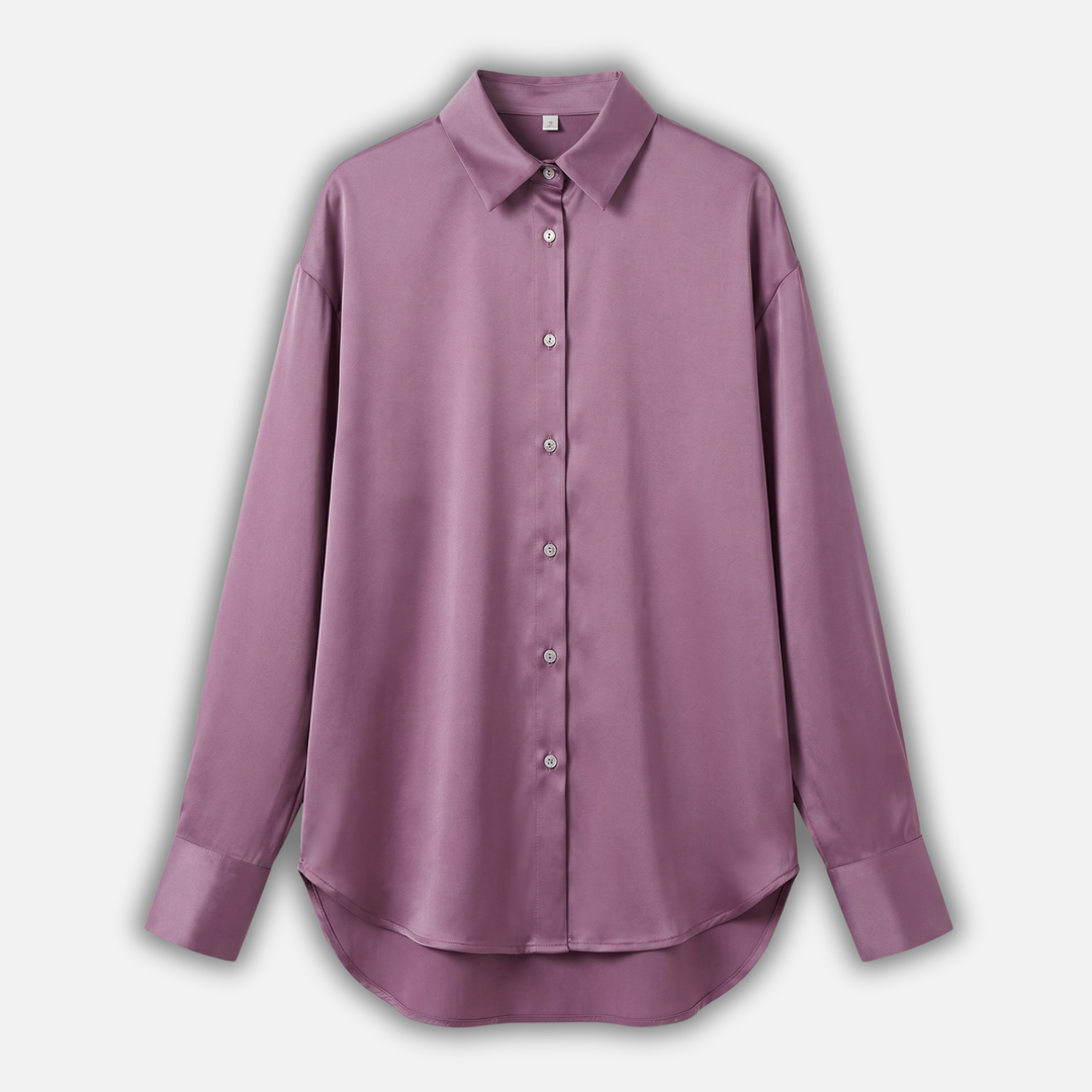 Satin Blouse with Long Sleeves and Button Cuffs for Women