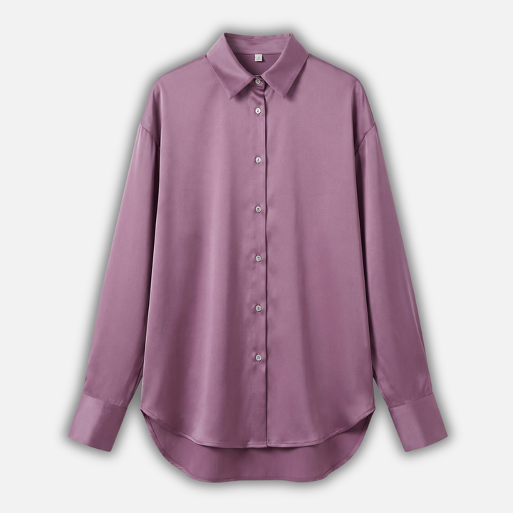 Satin Blouse with Long Sleeves and Button Cuffs for Women