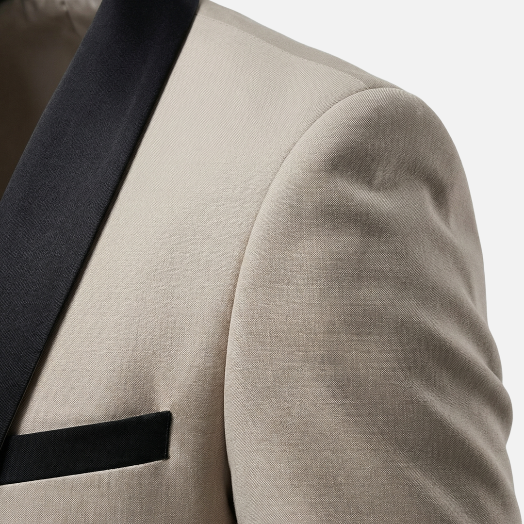 Two-piece suit with satin shawl collar for men