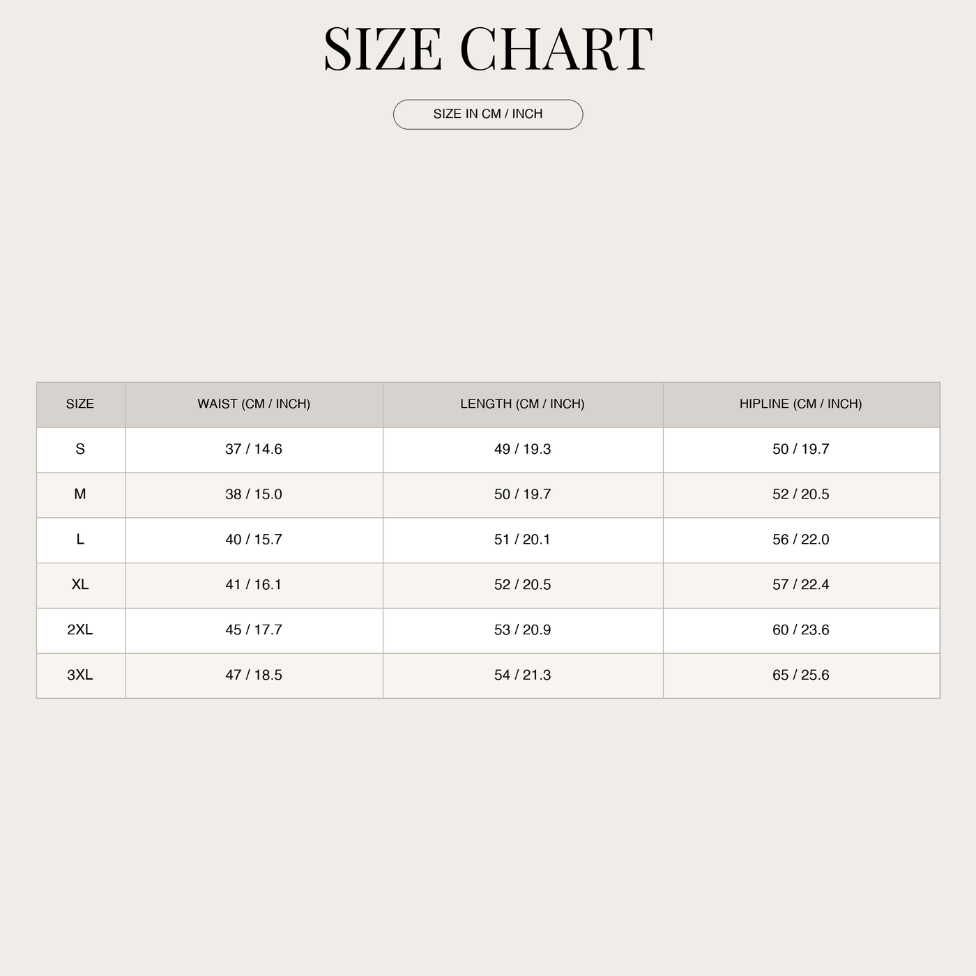 Shorts moderni da uomo con tasche laterali a infilare size chart