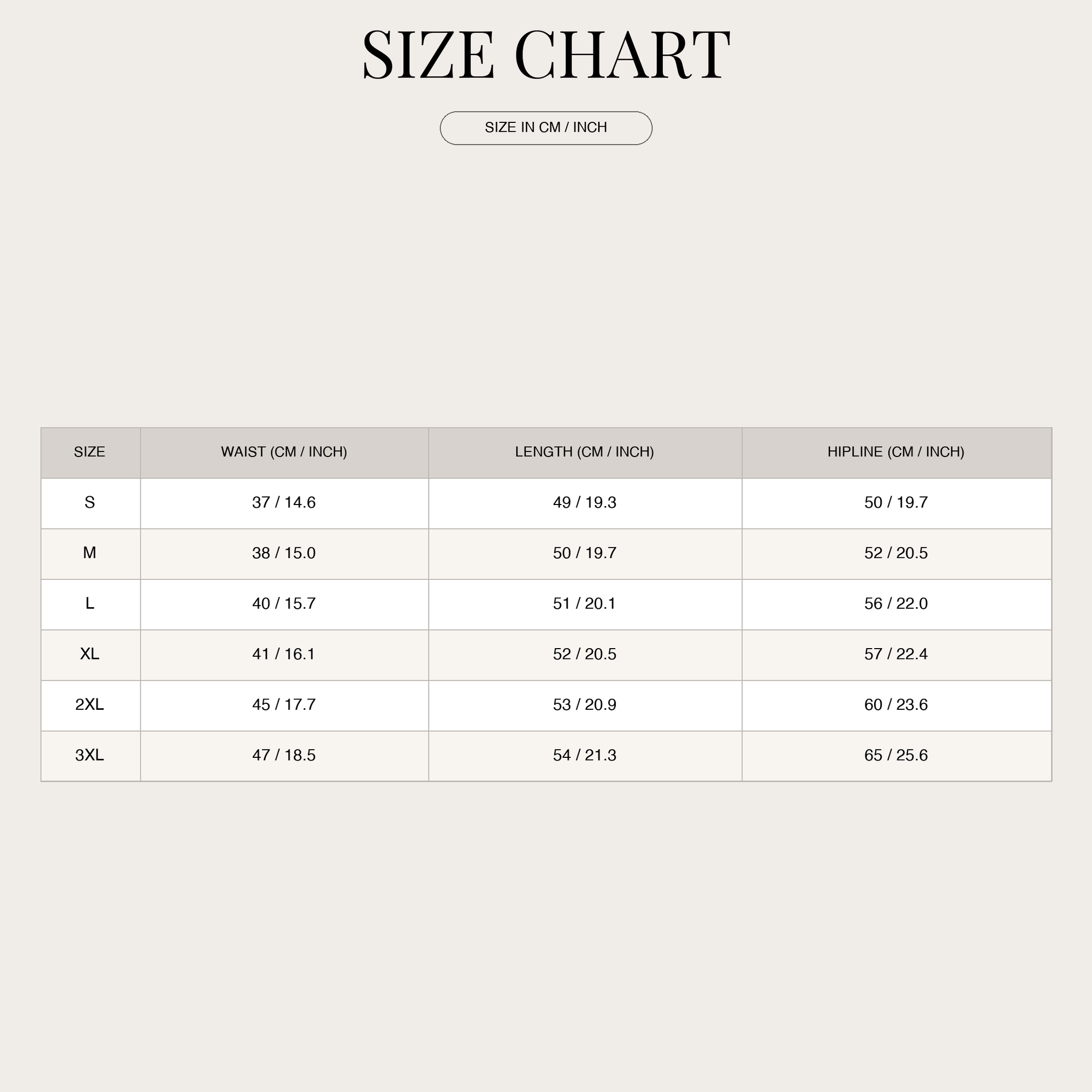 Size chart