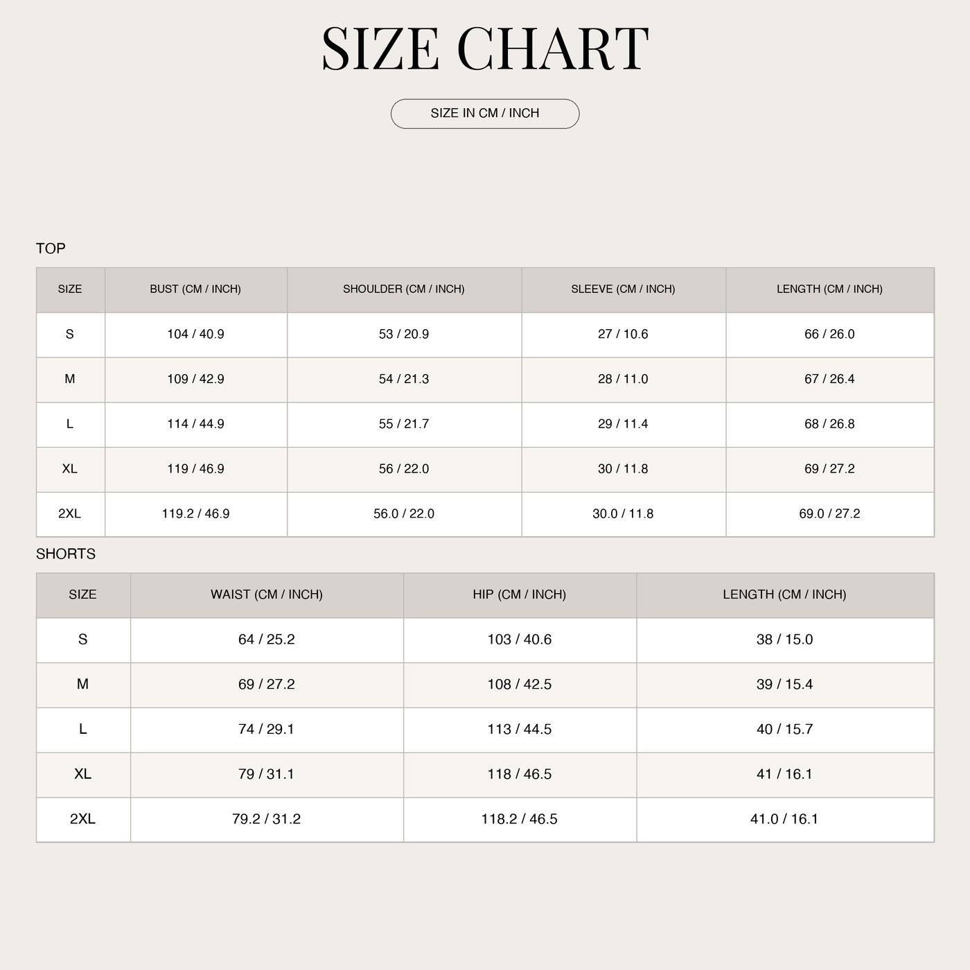 Completo estivo in lino con camicia e shorts da donna size chart