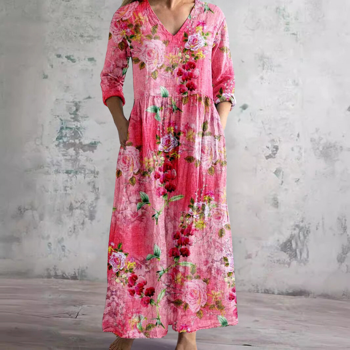 Sommerkleid_fuer_Damen_V_Ausschnitt_mit_Blumenmuster_4