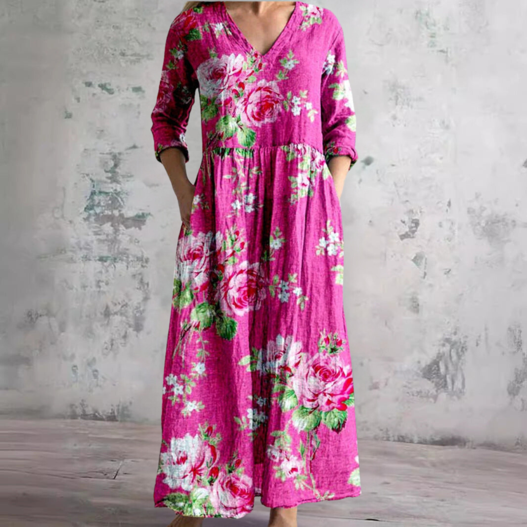 Sommerkleid_fuer_Damen_V_Ausschnitt_mit_Blumenmuster_6