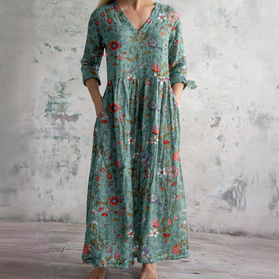 Sommerkleid_fuer_Damen_V_Ausschnitt_mit_Blumenmuster_7