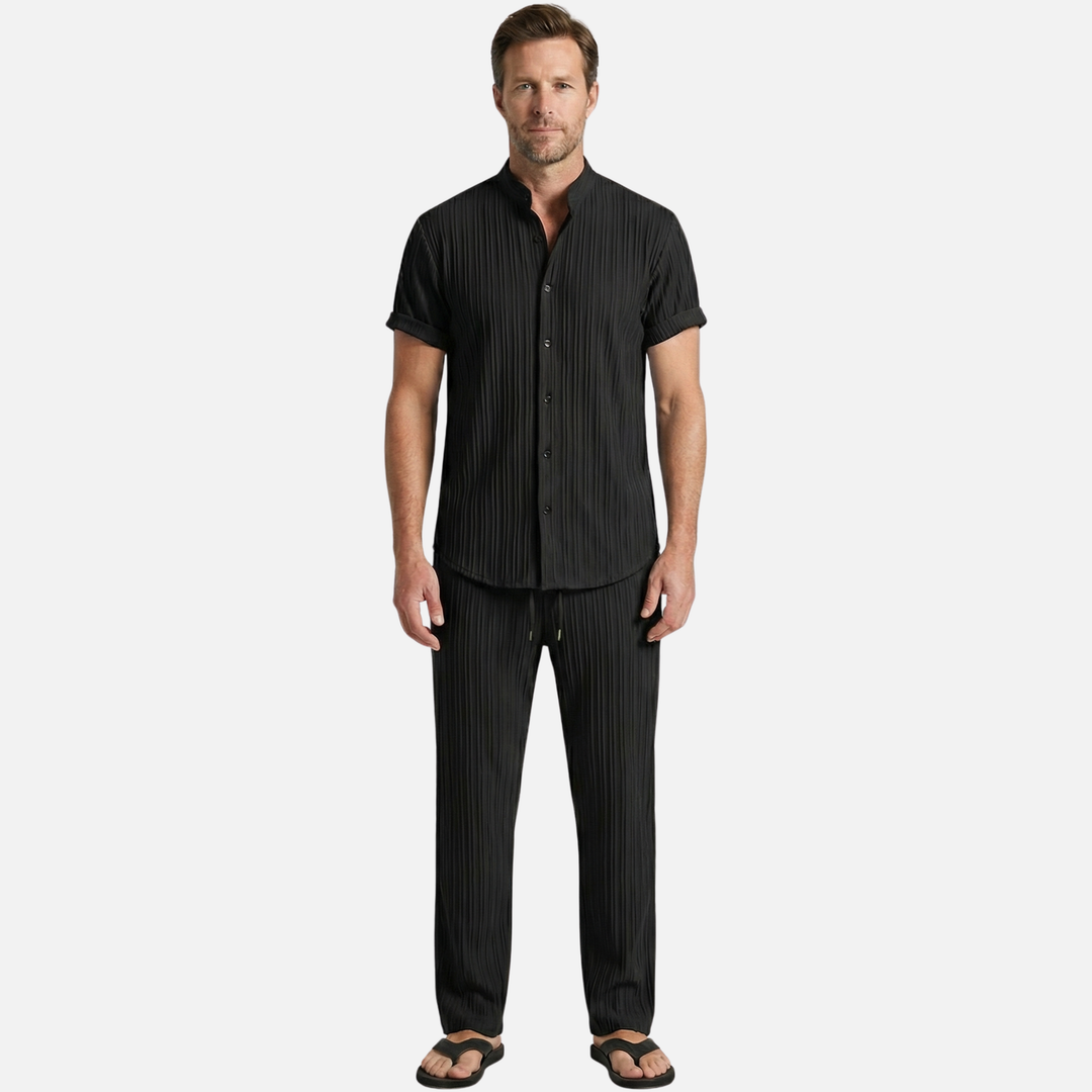 Summer pleated two-piece set with elastic waistband for men
