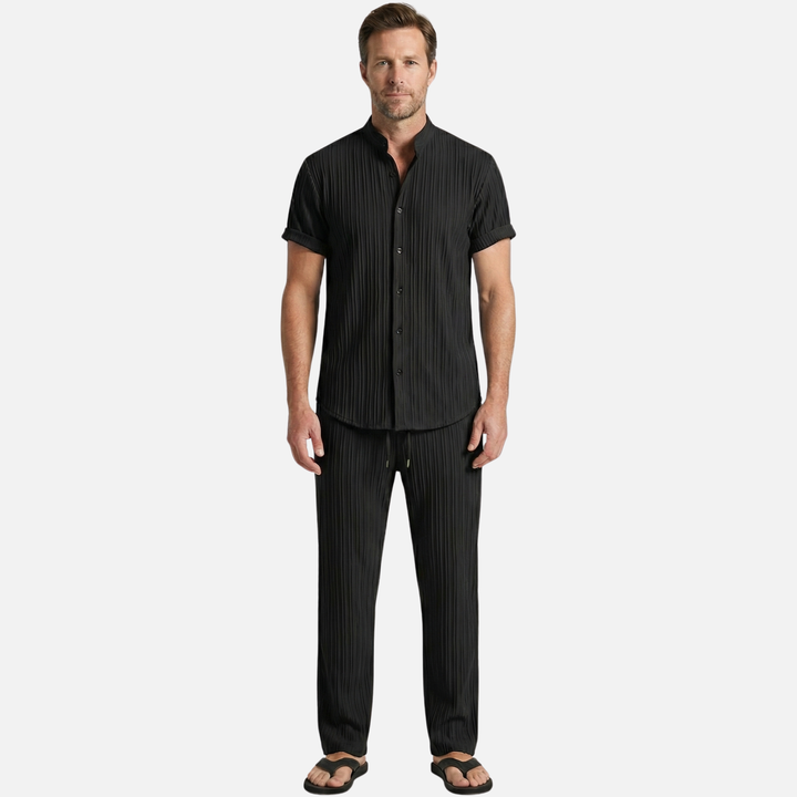 Summer pleated two-piece set with elastic waistband for men