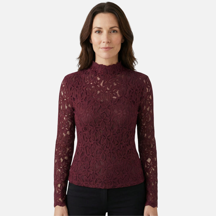 Spitzentop mit Blumenmuster und Stehkragen für Damen