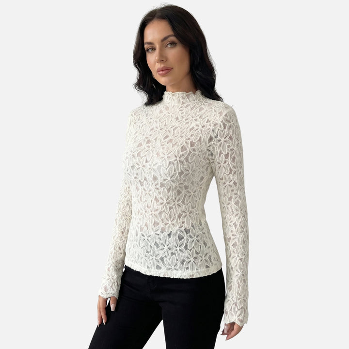Spitzentop mit Blumenmuster und Stehkragen für Damen