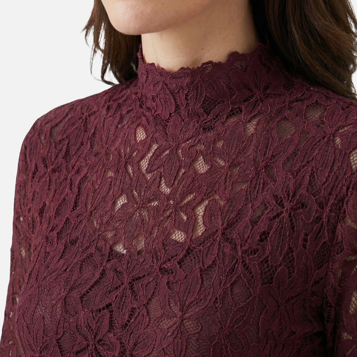 Spitzentop mit Blumenmuster und Stehkragen für Damen