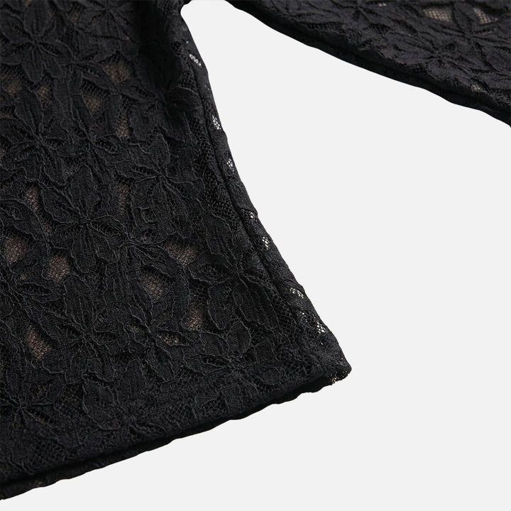 Spitzentop mit Blumenmuster und Stehkragen für Damen
