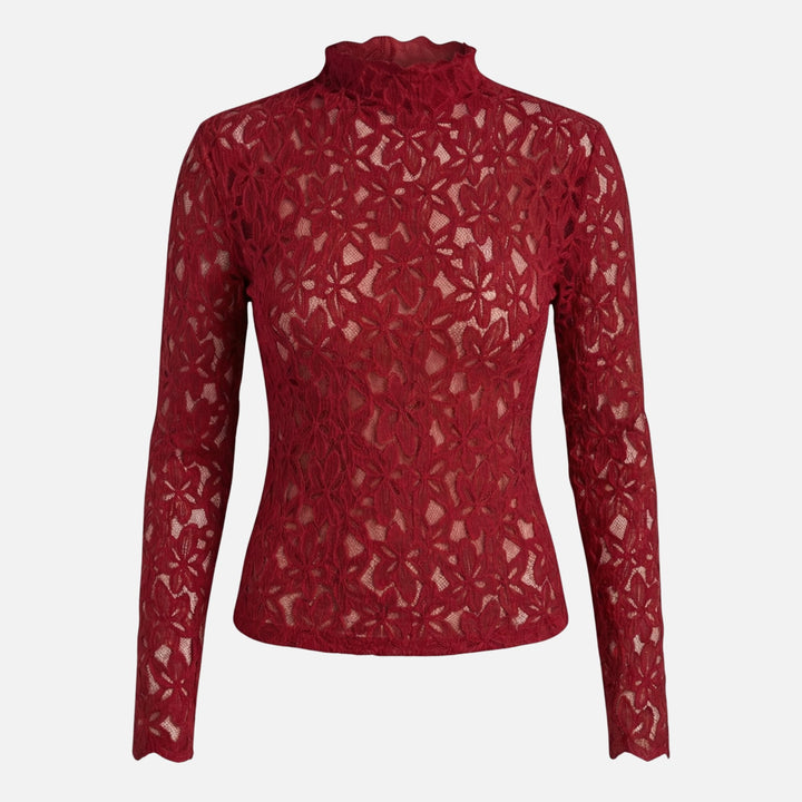 Spitzentop mit Blumenmuster und Stehkragen für Damen