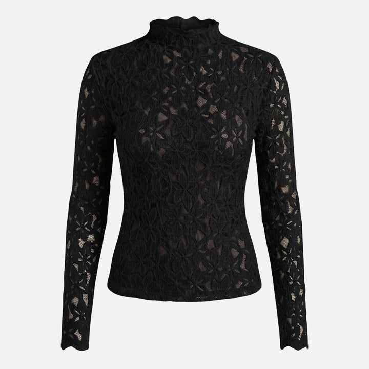 Spitzentop mit Blumenmuster und Stehkragen für Damen