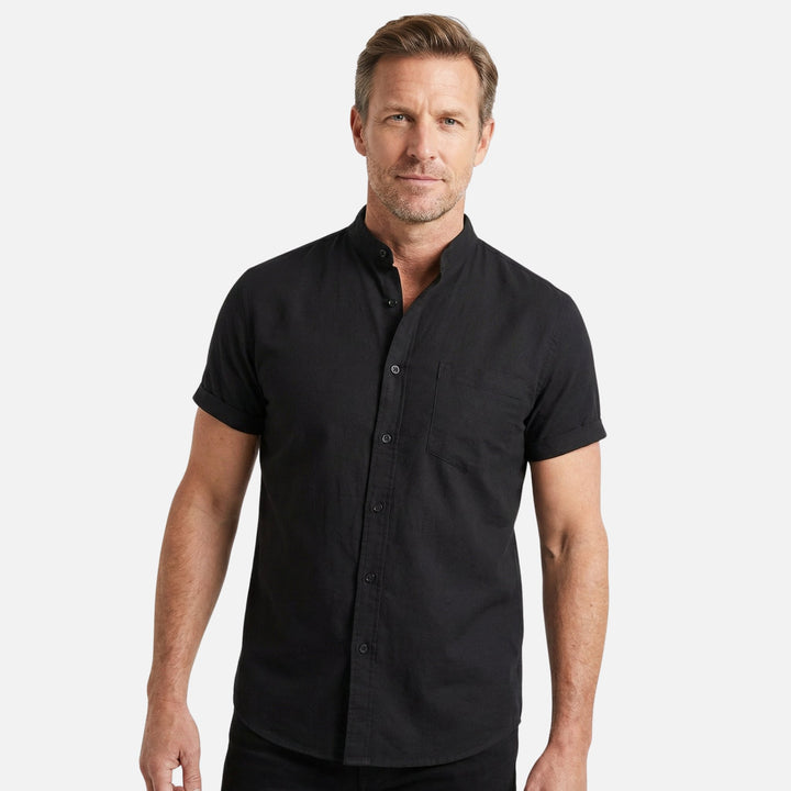 Camicia estiva in misto cotone con collo alto da uomo